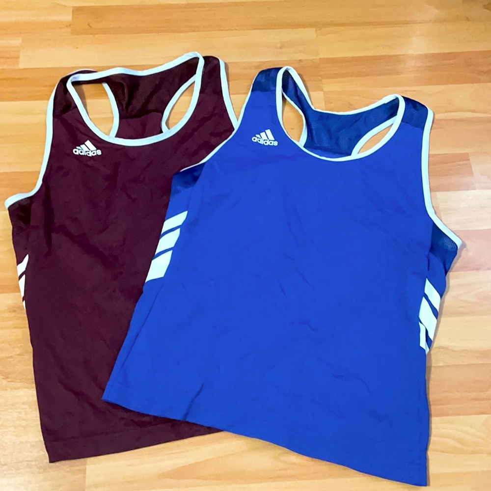 Two adidas workout tank tops